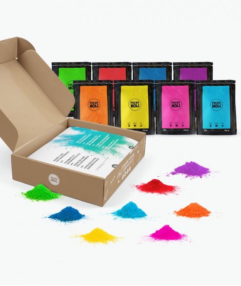Pack de polvos Holi - 8 bolsas de 100 gramos - polvos de colores